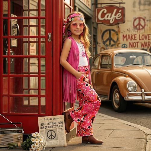 Disfraz Hippie para Niñas 60s 70s Set Fiesta Halloween miniatura 4