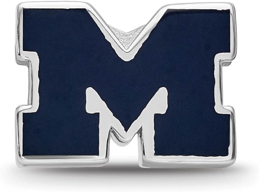 LogoArt Sterling Silver University of Michigan Block M Enameled 1-Sided Bead