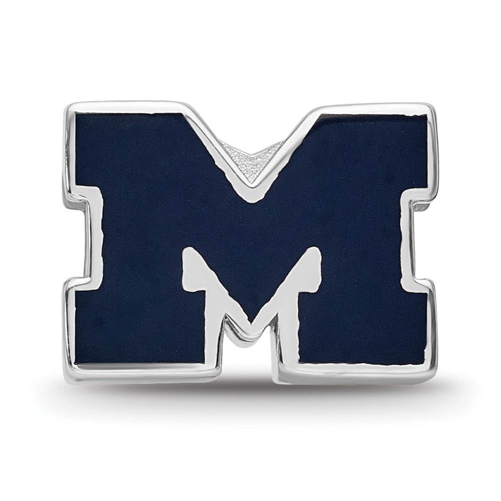 LogoArt Sterling Silver University of Michigan Block M Enameled 1-Sided Bead