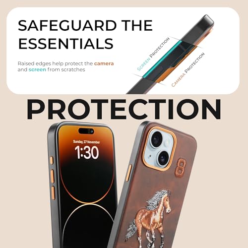 Image of PULOKA - Mobile Cover for iPhone 13 - Horse Embroidery - Sleek & Stylish - Protective & Anti Scratch Phone Cover Vegan Leather Back Case - Men & Women - Santa Barbara Polo (Brown)