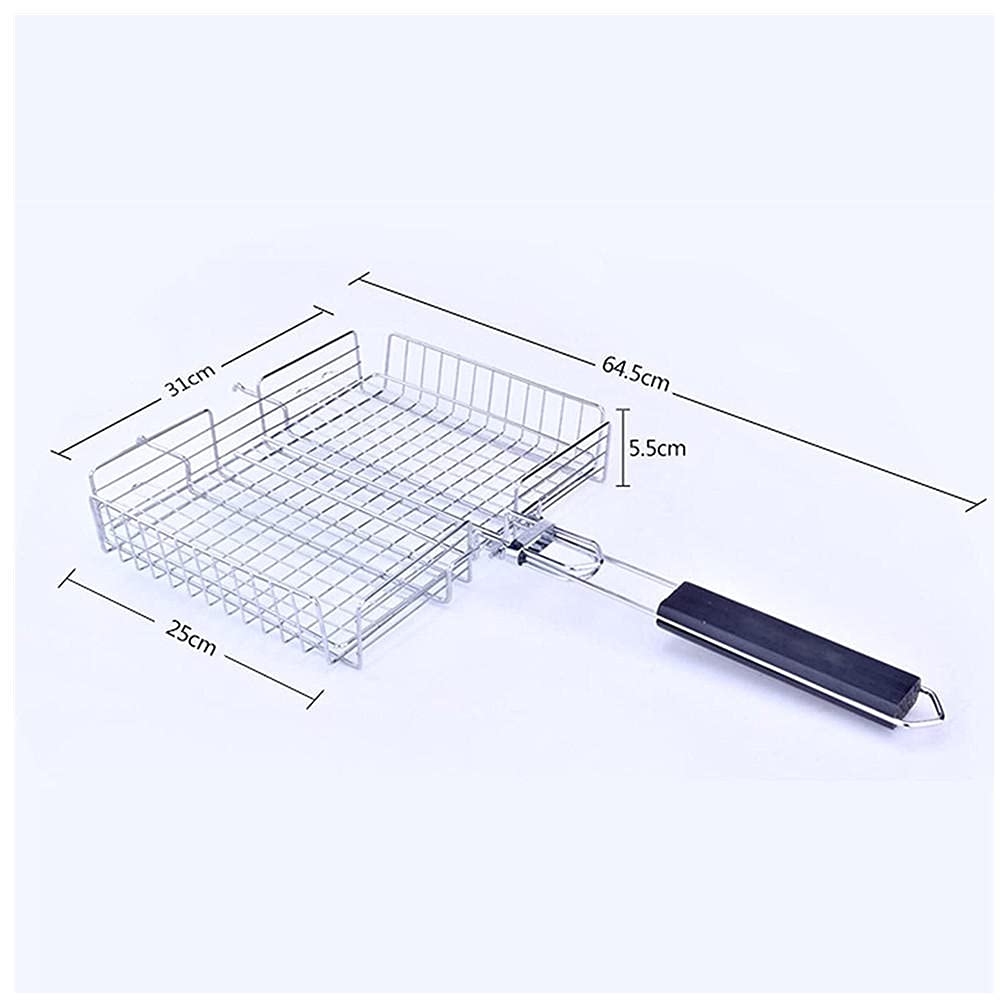 Ding&ng 304 Edelstahlgrill, Faltbarer tragbarer Grillkorb für Fische, Gemüse und Garnelen mit abnehmbarem Griff, 64,5 × 31x5,5 (cm)