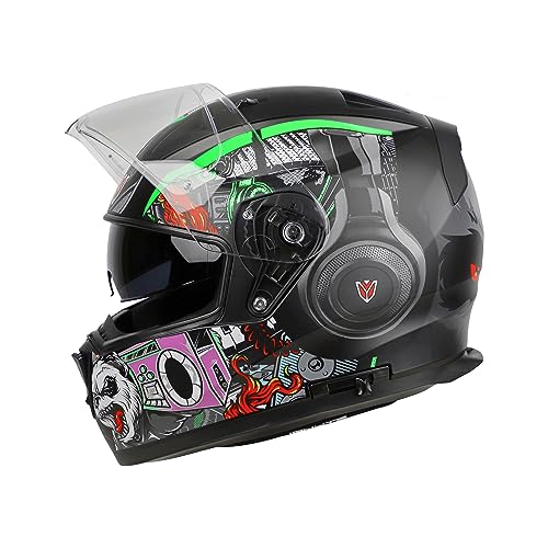 Image of Ignyte IGN-7 Bug ECE 22.06 /ISI /DOT Certified Full Face Graphic Helmet with Outer Anti-Fog Clear Visor and Inner Smoke Sun Shield
