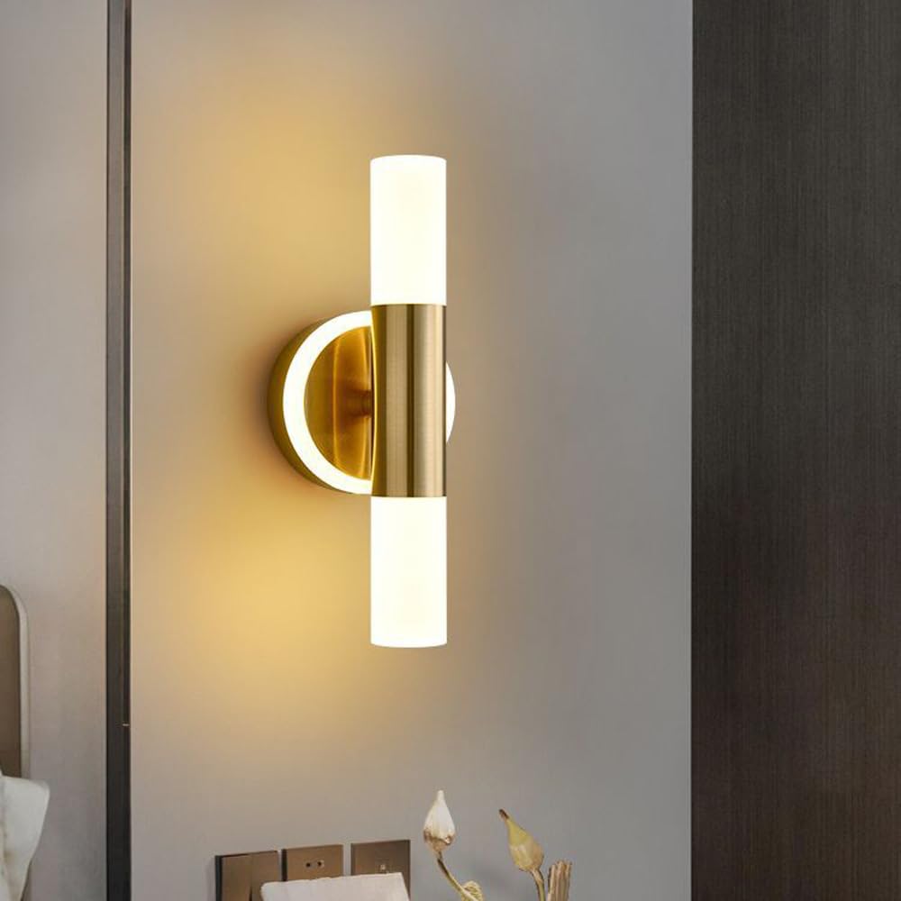 Kinkiety ścienne do wnętrz w kolorze złotym 2 długie cylindryczne światła łazienkowe toaletka nowoczesna liniowa lampa LED do szafki nocnej sypialni salonu przedpokoju