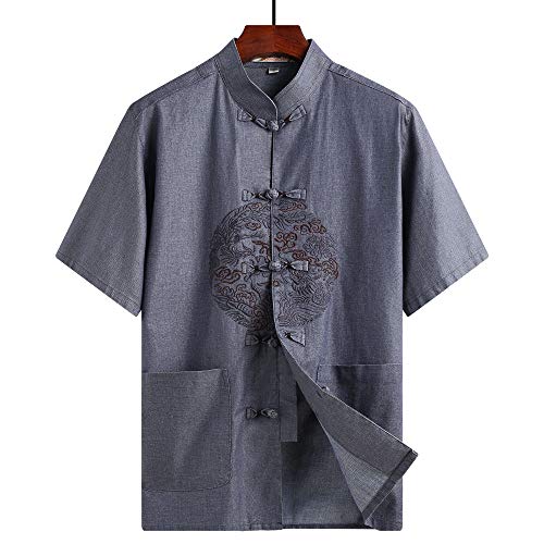 ZooBoo Chinese Clothing Tang Suit - Traditional China Tang Suit Summer Linen Embroidered Short Sleeve Shirt and Pants for Men2