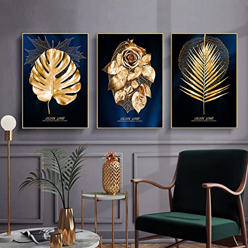 Toile art abstrait feuilles d'or triptyque 20x30cm pour une decoration murale moderne