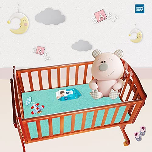 Mee Mee Reusable Water Proof Cotton Bed Protector Sheet/Extra Absorbent Mat/Dry Sheets/Urine Sheet/Dry Mat (140CmX220Cm) (X-Large, Green) - Image 4 thumbnail