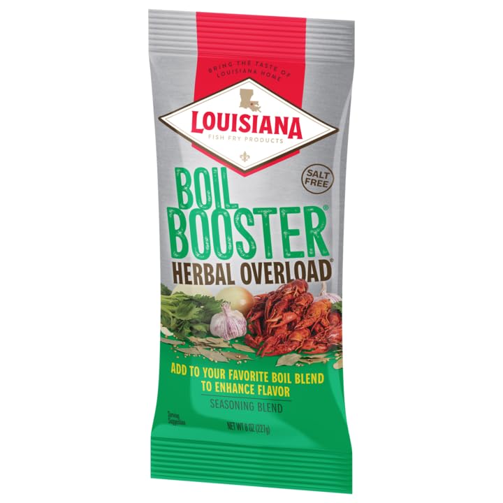 Louisiana Fish Fry Boil Booster Salt-Free Seasoning Blend, Herbal Overload, 8 Ounce (Pack of 12)