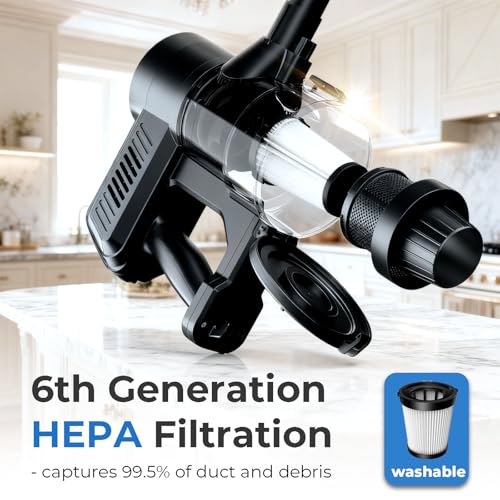 Image of Roomie Tec Corded Stick Vacuum Cleaner - 450W, Lightweight 2-in-1 Handheld with Powerful Suction, Bagless HEPA Filter, Large Dust Capacity (Black)