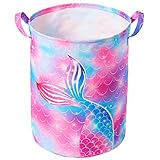 Beinou Mermaid Laundry Hamper 43.3L Waterproof Storage Basket Collapsible Toy Basket Canvas Organize