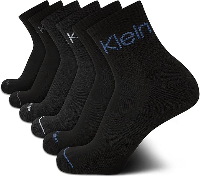 Calvin Klein Mens Quarter Socks - 6 Pack Performance Cushioned High Quarter Cut Athletic Socks for Men With Arch Support