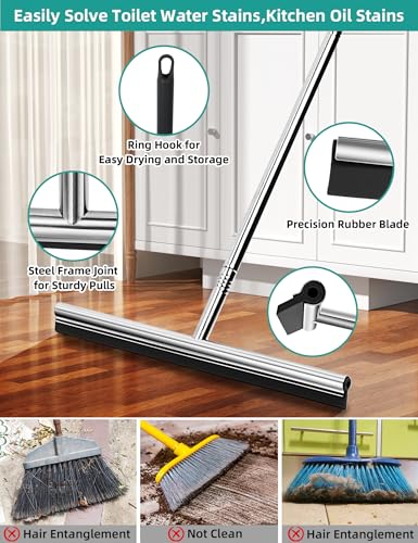 Image of Floor Squeegee Scrubber 59inch Long Stainless Steel Handle with 15inch Wide Silicon Rubber Blade Squeegee Broom for Floor Washing and Drying Shower Glass, Garage, Window, Marble, Wood Surfaces