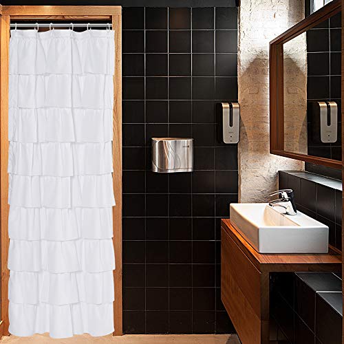 WestWeir Ruffle Shower Curtain,36-inches Wide Stall,White Ruffled Bath Curtains for Bathroom,Fabric Farmhouse Decor,Soft Touch Decorative Cloth Texture,(72 inch Long,1 Panel)