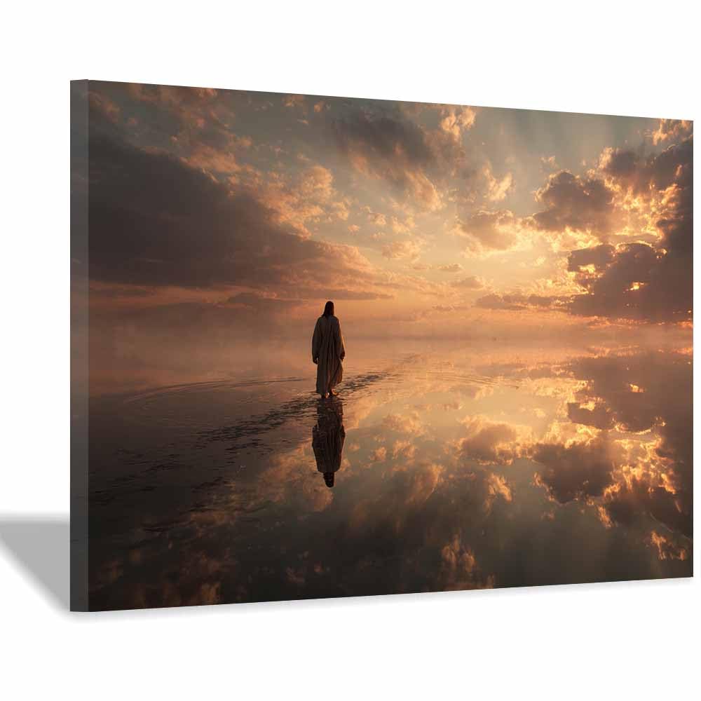 ZAMAEIU Christ Religions Canvas Wall Decor Water's reflection Modern Abstract Religious Posters Prints for Living Room Bedroom Church Home Decoration(blue)-80x120cm Framed