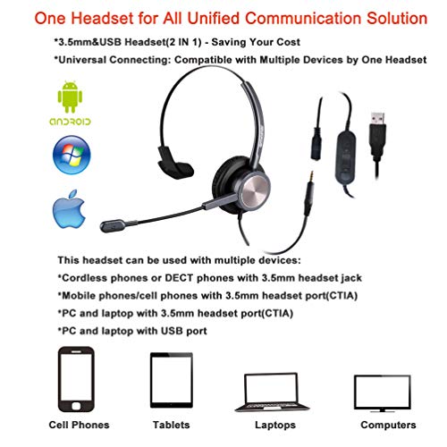 Auricolari per PC con microfono con cancellazione del rumore e jack da 3,5 mm, per iPhone, Samsung Galaxy, Huawei, HTC, LG, ZTE BlackBerry Mi e iPad, tablet, laptop, Mac, Skype Teams