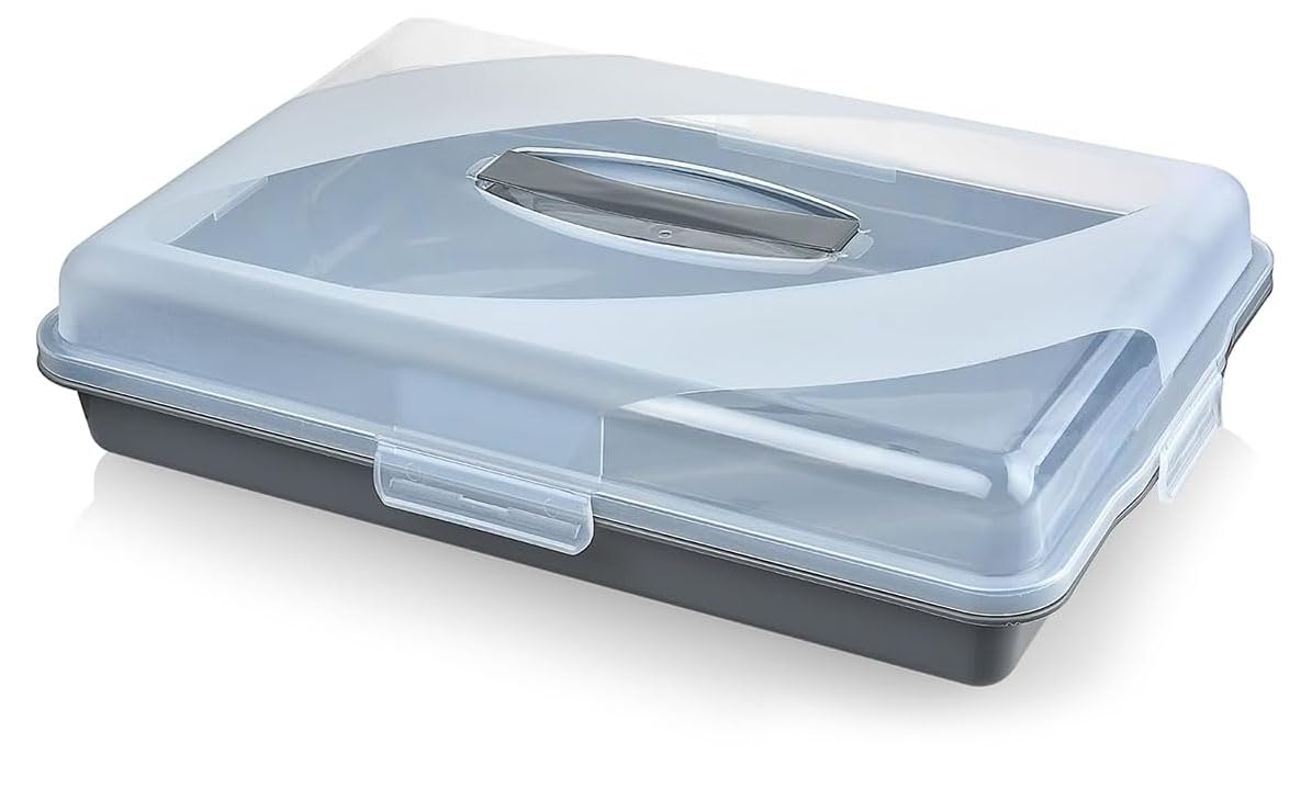 Best House | Plastic Cake Storage Box | GREY | 1 Pc | BPA Free | Cake and Pastry Carrier With Handle | Rectangular Lockable Food Containers - L 45cm x W 30cm x H 10cm, Pack of 1