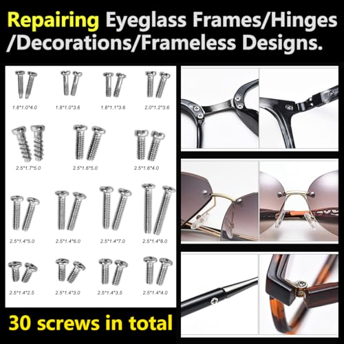 Image of PTSLKHN Eye Glass Repairing Kit, S2 Steel Screwdriver with 15 Types of Screws, Precision Eyeglass Repair Tool Set (Green2in1-screws)