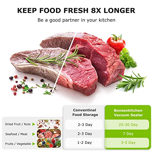 Bonsenkitchen Vakuumiergerät, Vakuumierer, Lebensmittel Bleiben bis zu 8x Länger Frisch, Folienschweißgerät für trockene… – Bild 7