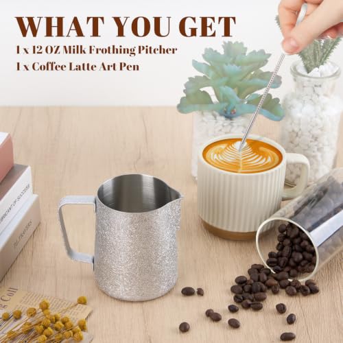 Image of Amrules Milk Frothing Pitcher 12oz Frother Cup Barista Tools, Crackle
