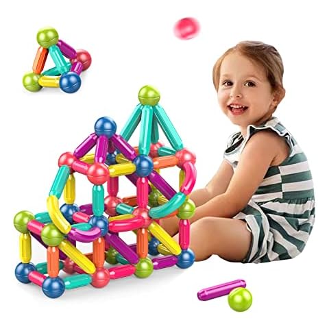 BESTYMXY Magnetic Stick, Magnetic Balls and Rods Set, Building Sticks Blocks, Magnetic Blocks, STEM Stacking Magnetic Toys Magnet Educational Toys for Kids Boys and Girls (64 PCS) Cover