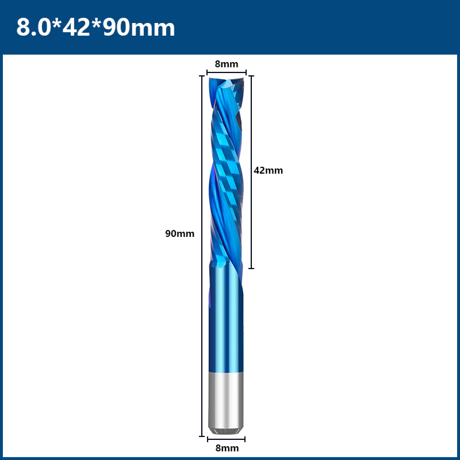 1pc Fresa A Compressione 3.175/4/6/8mm Gambo Lavorazione Del Legno UP DOWN Cut Router Di CNC Bit Due Flauti Spirale Strumento Di Fresatura In Metallo Duro,8x42x90L