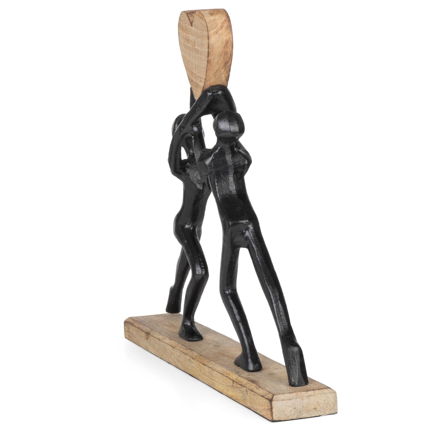 Nowoczesna rzeźba z aluminium i drewna 38 x 6 x 33 cm - figurka dekoracyjna z sercem na cokole z drewna mango - symboliczna dekoracja figury dla miłości, przyjaźni, spójności, partnerstwa