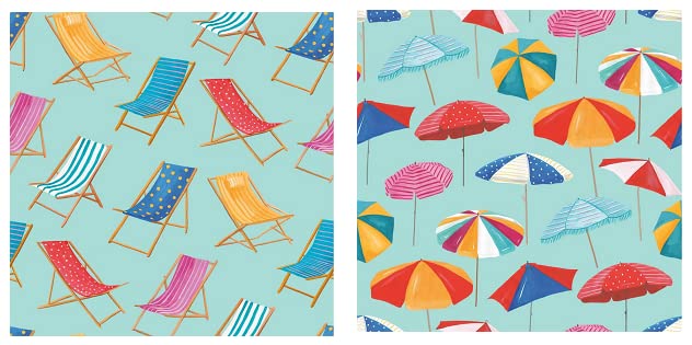 Bundle of 2 (20 count) Anja Riebensahm Fine 3-Ply Paper Beverage Napkins, Riviera Beach Chairs and Parasols