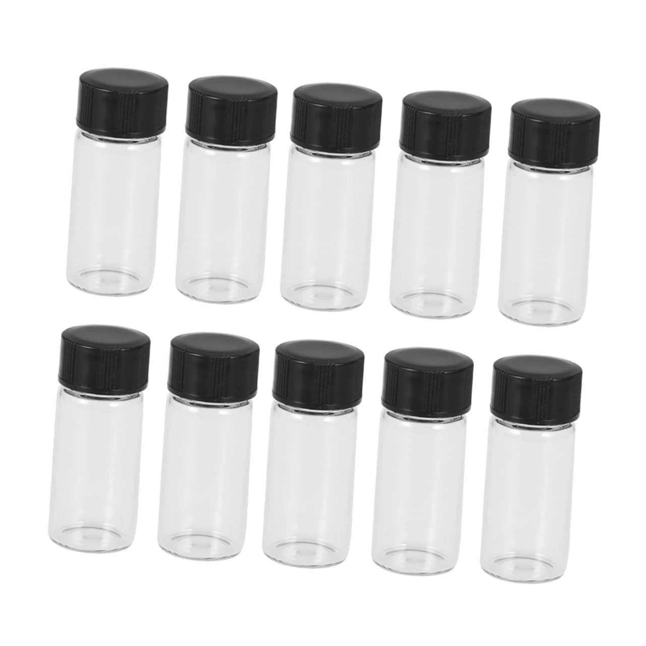 5ml Transparente Glasfläschchen mit Schraubdeckel, 100 Stück | Flacher Boden, Schwarze Kappen, Dicht Schließend, für Proben und Reagenzien