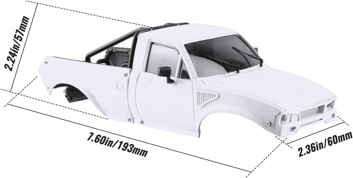 Hard Pickup Truck Body Shell with Bed Rack, Compatible with 1/24 Scale RC Crawler Axial SCX24 C10 Bronco Wrangler 4Runner Upgrade Parts (White)