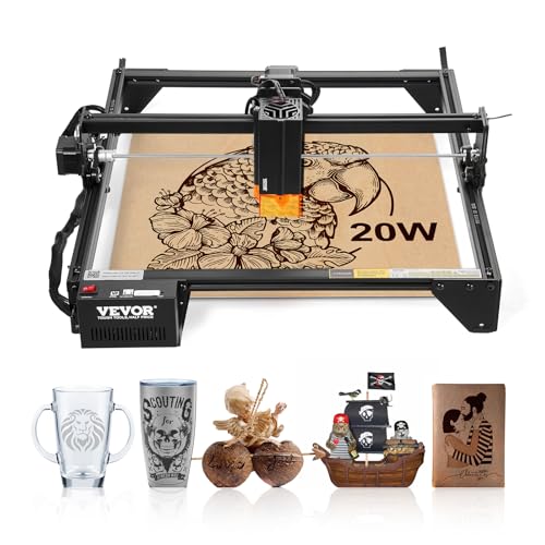VEVOR 20W Output, Laser Engraving Cutter Machine, 13.7 x 15.7 in/35 x 40 cm Working Area, 10000 mm/min Movement Speed, Compressed Spot with Eye Protection, for Wood, Certain Metal, Black