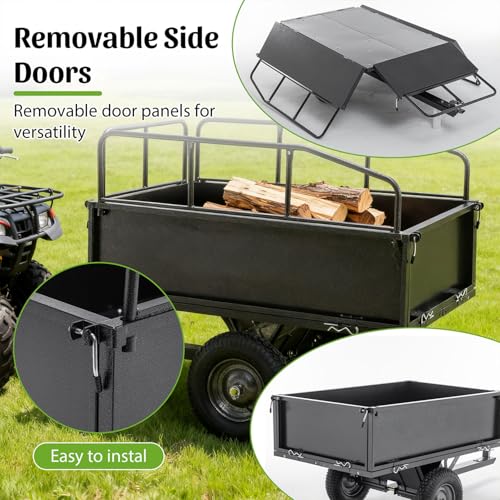 Carretilla Volteo 600 lbs Capacidad 17 Pies Cúbicos – Carro de Remolque para ATV, Tractor de Césped, Jardín con Neumáticos de 15" – Volteo de Control Dual, Construcción Resistente a Óxido, Negro miniatura 6