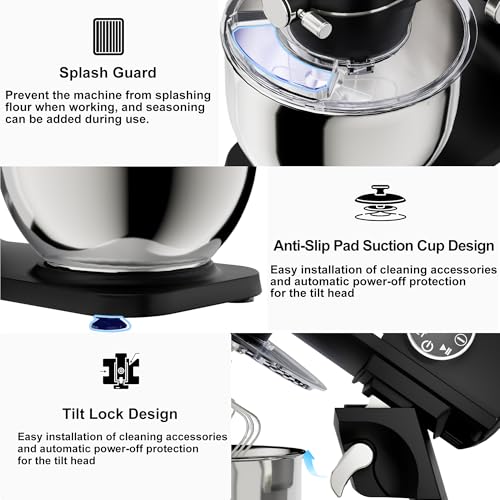 Image of 8.45 QT All Metal Stand Mixer, Black | 10 Speed, Digital Timer & Tilt-Head, Whisk Dough Hook Mixing Beater, Large Capacity, For Baking, Cakes, Cookie, Bread, Salad