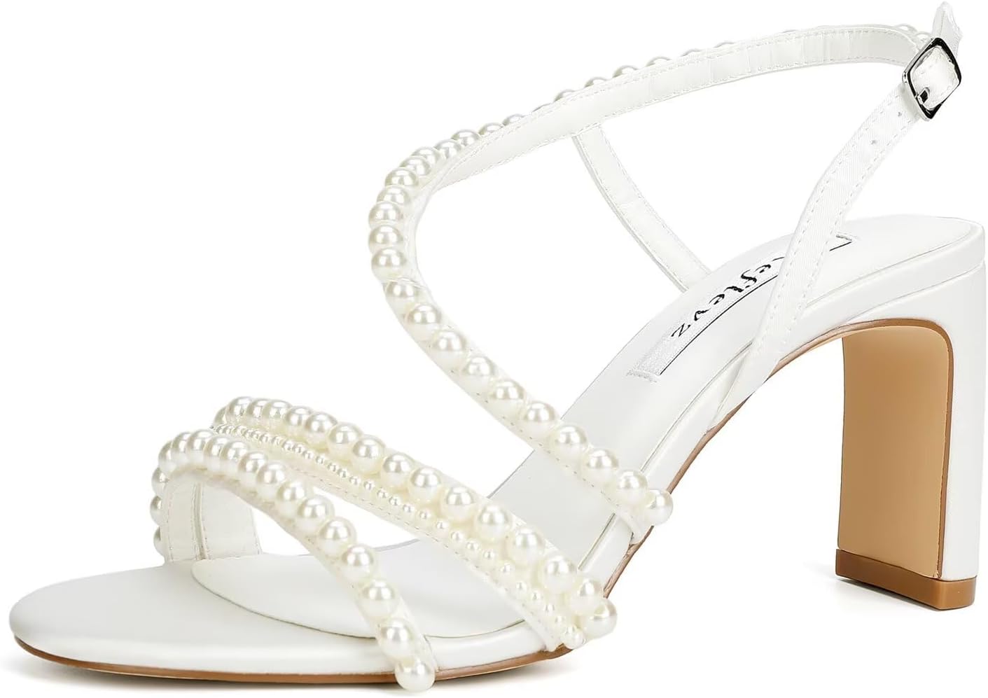 Pearl Heels Wedding Shoes for Bride Open Toe Heeled Sandals Bridal Shoes Strappy Wedding Heels