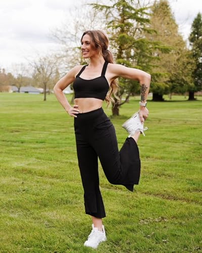 G4Free Capri Pants for Women Stretch Yoga Dress Pants with Pockets Ruffle Bell Bottom Athletic Work Leggings3