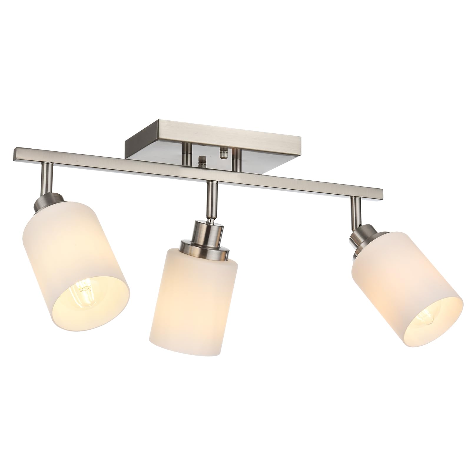 TODOLUZ Track Lighting Fixtures Ceiling, 3-Lights Brushed Nickel Wall Ceiling Spot Lighting with Opal White Glass, E26 Bulb Base