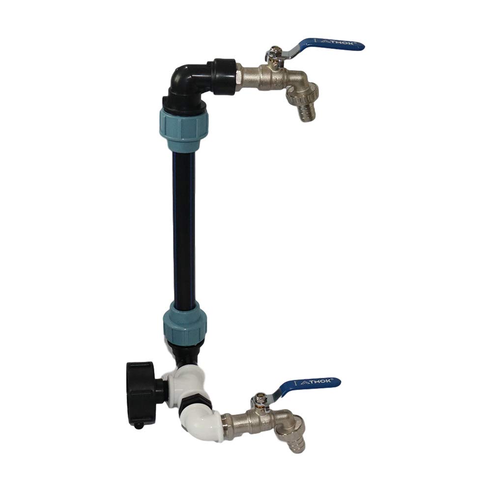 IBC Schwanenhals Auslaufhahn - Regenwassertank IBC Tankhahn Aus Messing - S60x6 Wasserfaß Regenfass Wasserhahn Absperrhahn - IBC Adapter Mit Schwanenhals 3/4 Zoll Verbindungsset (Doppel Wasserhahn B)