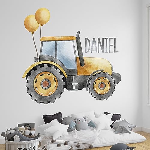 Vinilo Decorativo Personalizado Bulldozer Acuarela Amarillo miniatura 5