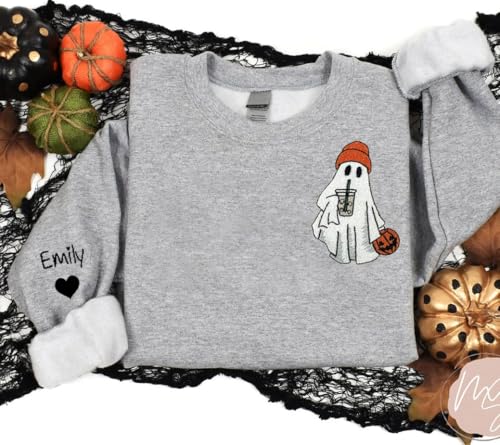 NAZENTI Embroidered Ghost Halloween Sweatshirt, Halloween Embroidered Sweatshirt, Halloween Sweatshirts for Women3