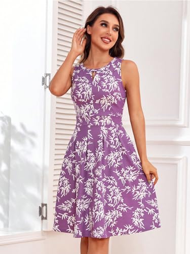Image of Sureple Women's Retro Sleeveless Swing Casual Work Summer Party Dress with Pockets