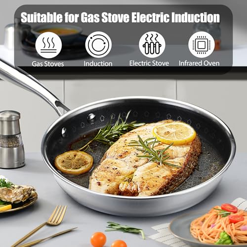 Image of Vivicreate 20 Piece Tri-Ply Stainless Steel Cookware Set, Hammered Pots and Pans Set with 2 Nonstick Frying Pans and Pots with Lids, 304 Interior, Induction Compatible
