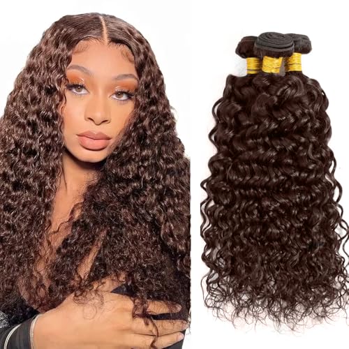 Color 4 Water Wave Bundles Brown Human Hair Bundle Niegmeag Peruvian Virgin Soft and Sikly Remy Hair 3 Bundles 22 24 26 Inch Number 4 Color h