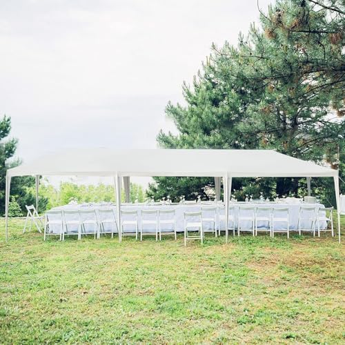RELAX4LIFE Tonnelle de Jardin Extérieur 3x9 M avec 5 Parois Amovibles, Barnum 3x9 en PE Imperméable avec Cordes à Vent, Tente de Réception pour Fête...
