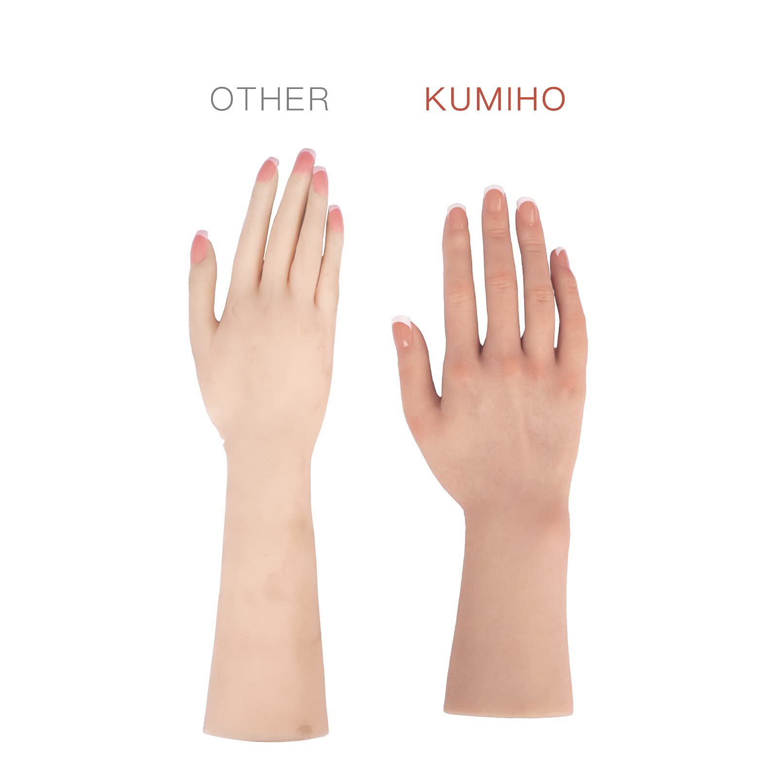 KUMIHO Realistic Silicone Female Hand Model Fake Hand for Jewelry Display Tattoo Training Practice Art Sketch with Nails, 1 Pair -with Skeleton, White: Nude 1 Pair -With Skeleton