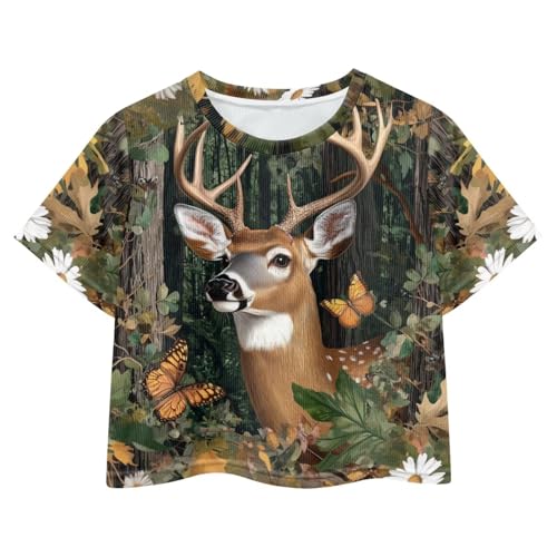 Image of Girls Summer Crop Top Outfits Short Sleeve T Shirts Kids Cute Clothes Tees Blouse