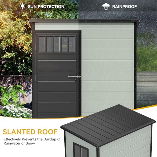 Image of DWVO 5x3FT Outdoor Storage Shed with Fence-Style and Side Windows, Floor, Lockable Doors, Plastic Storage for Backyard and Garden, Blue-Gray