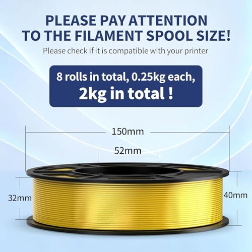 Image of 8 Color Bundle Hyper PLA+ 3D Printer Filament, Multicolor PLA+ Filament 1.75mm, Individually Vacuum Packed, 0.25kg per Spool, 8 Pack (Black+Jade White+Grey+Orange+Red+Dark Blue+Green+Yellow)