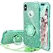 Cute iPhone X Case for Girls, Glitter Bling iPhone X Phone Case with Kickstand Diamond Rhinestone Bumper Ring Stand Sparkly Luxury Protective Apple iPhone X Case for Women Girl - Green