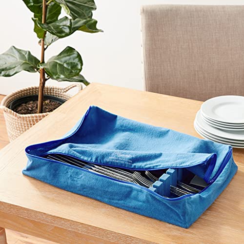 Hagerty Zippered Flatware Storage Drawer Liner –Tarnish Preventative Silverware Organizer, Large Container, Cutlery Holder, and Utensil Keeper Bag, Made in USA, Kosher Certified,Blue, 19" x 12" x 2.5" - Thumbnail 2