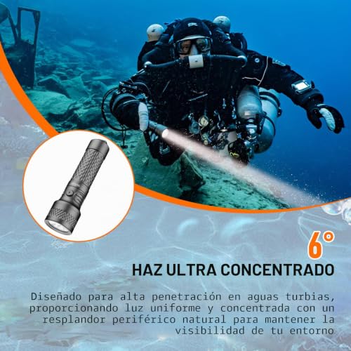 Linterna de buceo impermeable IP68 hasta 150 m con funcion SOS para exploracion de cuevas 3