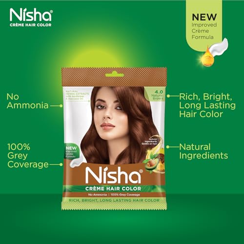 Image of Nisha Cream Permanent Hair Colour 100% Grey Coverage (40g) Natural Brown (Pack of 4)