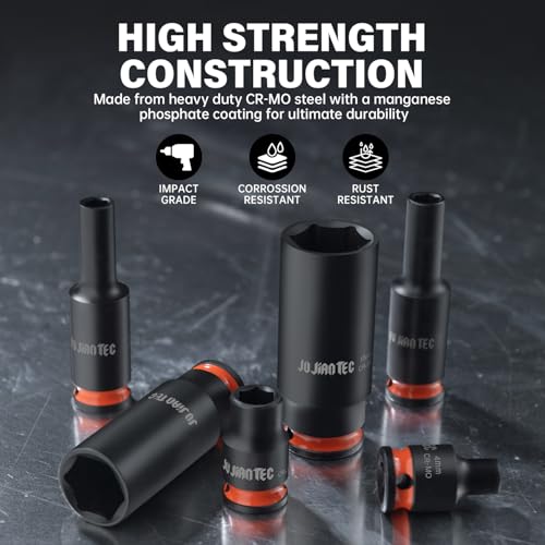 Image of 48-Piece 1 /4 inch Drive Impact Socket Set, SAE & Metric (3 /16 inch-9 /16 inch & 4-15mm), Shallow & Deep Sockets Kit, 6-Point, Premium Cr-Mo Steel for Auto Repair, Sturdy Storage Case